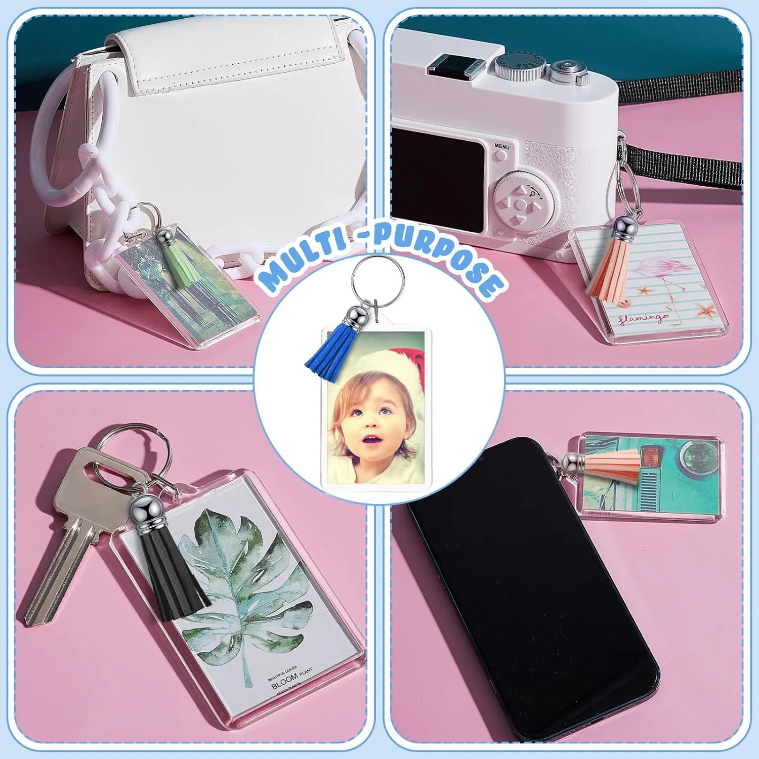 Henoyso Class of 2025 Graduation Gifts Rectangle Acrylic Photo Frame Keychain with Tassels, Insert Blanks Picture Keychain