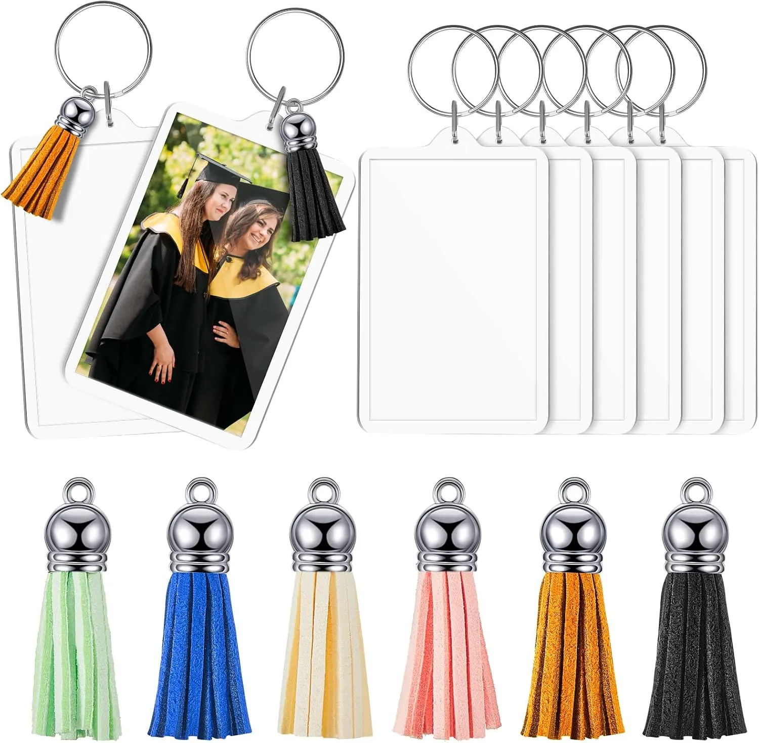 Henoyso Class of 2025 Graduation Gifts Rectangle Acrylic Photo Frame Keychain with Tassels, Insert Blanks Picture Keychain