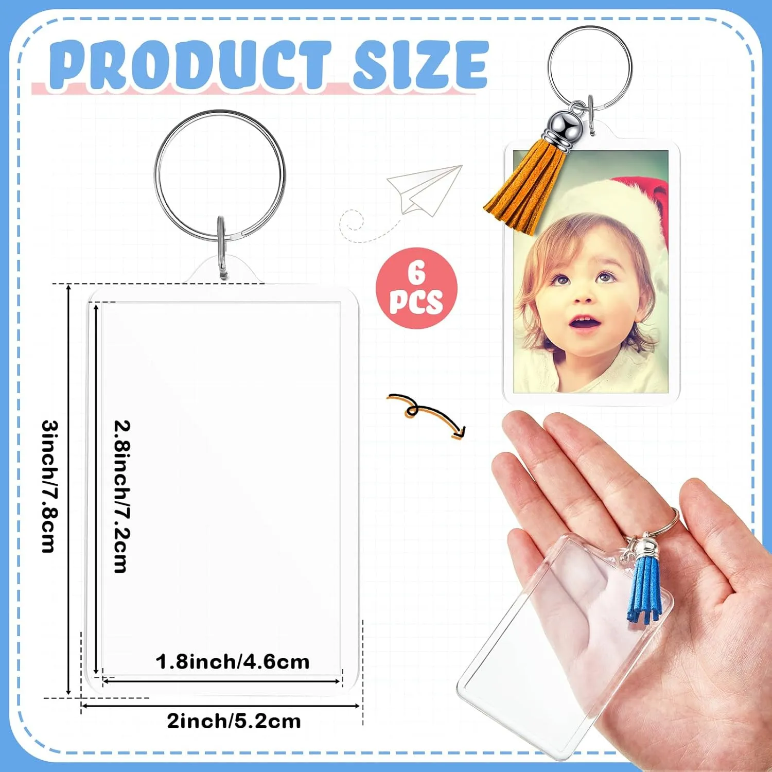 Henoyso Class of 2025 Graduation Gifts Rectangle Acrylic Photo Frame Keychain with Tassels, Insert Blanks Picture Keychain
