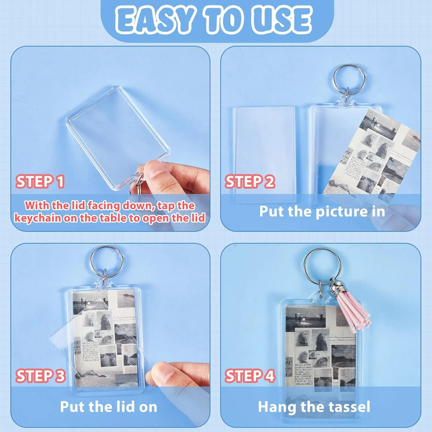 Henoyso Class of 2025 Graduation Gifts Rectangle Acrylic Photo Frame Keychain with Tassels, Insert Blanks Picture Keychain