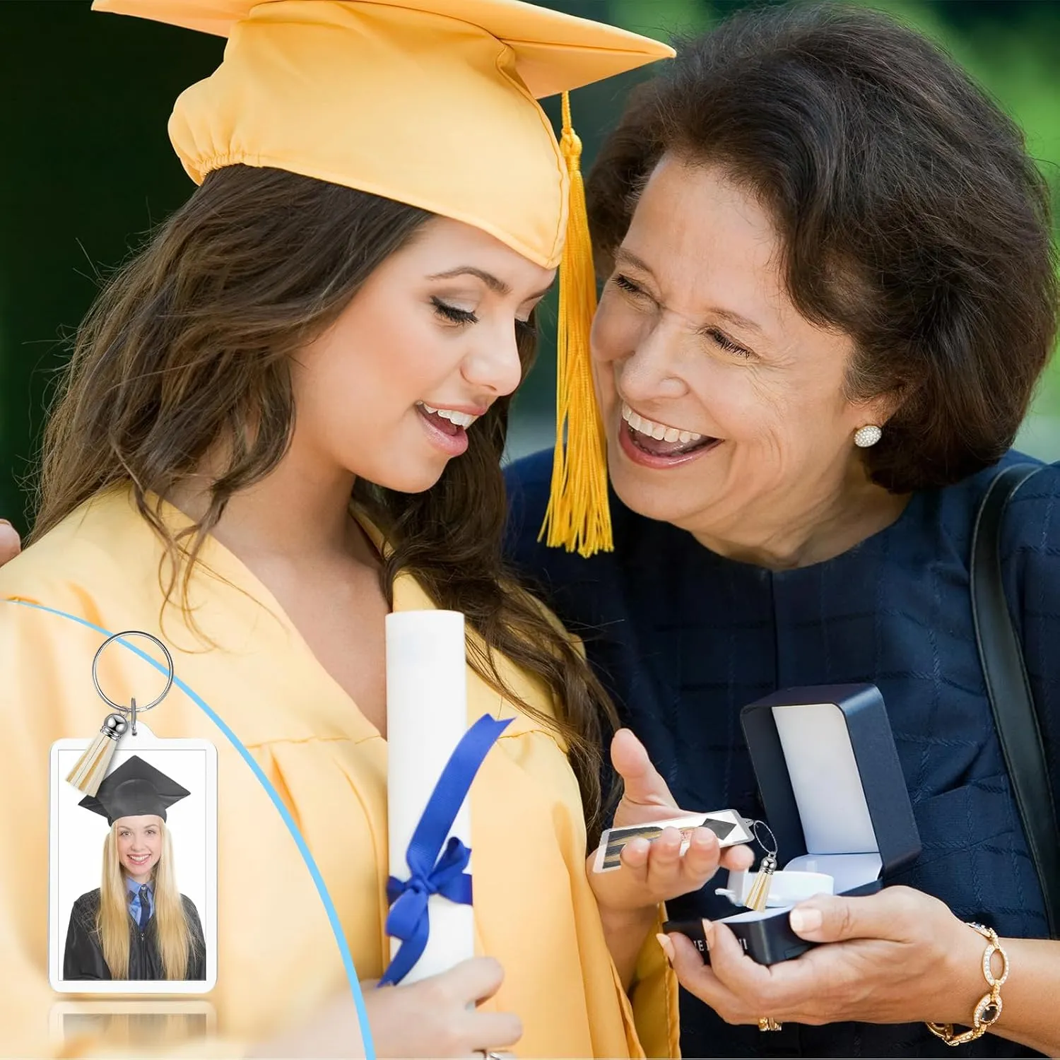 Henoyso Class of 2025 Graduation Gifts Rectangle Acrylic Photo Frame Keychain with Tassels, Insert Blanks Picture Keychain
