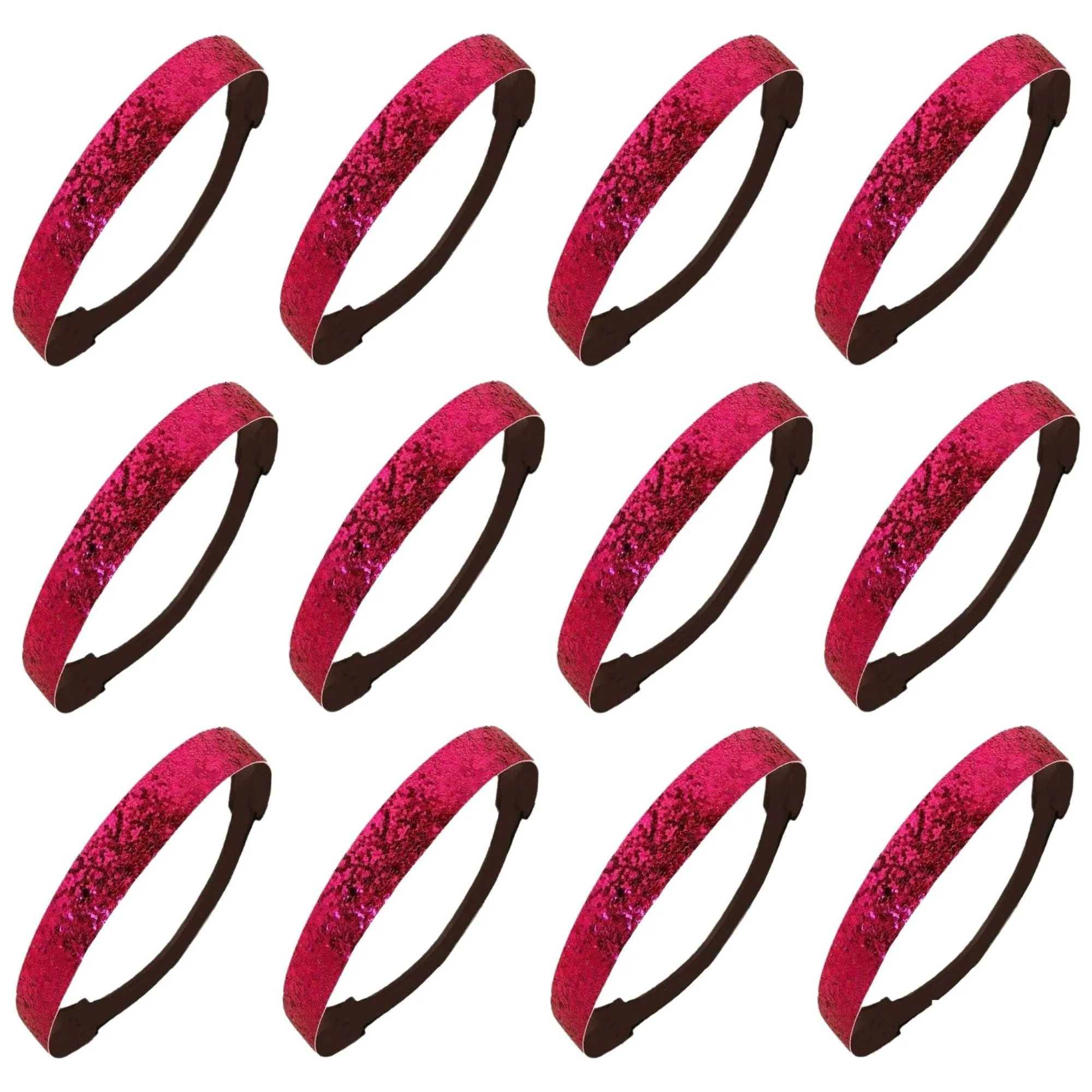Hot Pink Glitter Headbands - 12 Pack