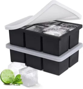 Ice Cube Tray, SLGOL Ice Trays for Freezer with Lid, Easy Release large Ice Cube Molds, Silicone ice cubes mold for Whiskey, Stackable Square Ice Tray for Cocktails Whiskey Juice Coffee 6 square