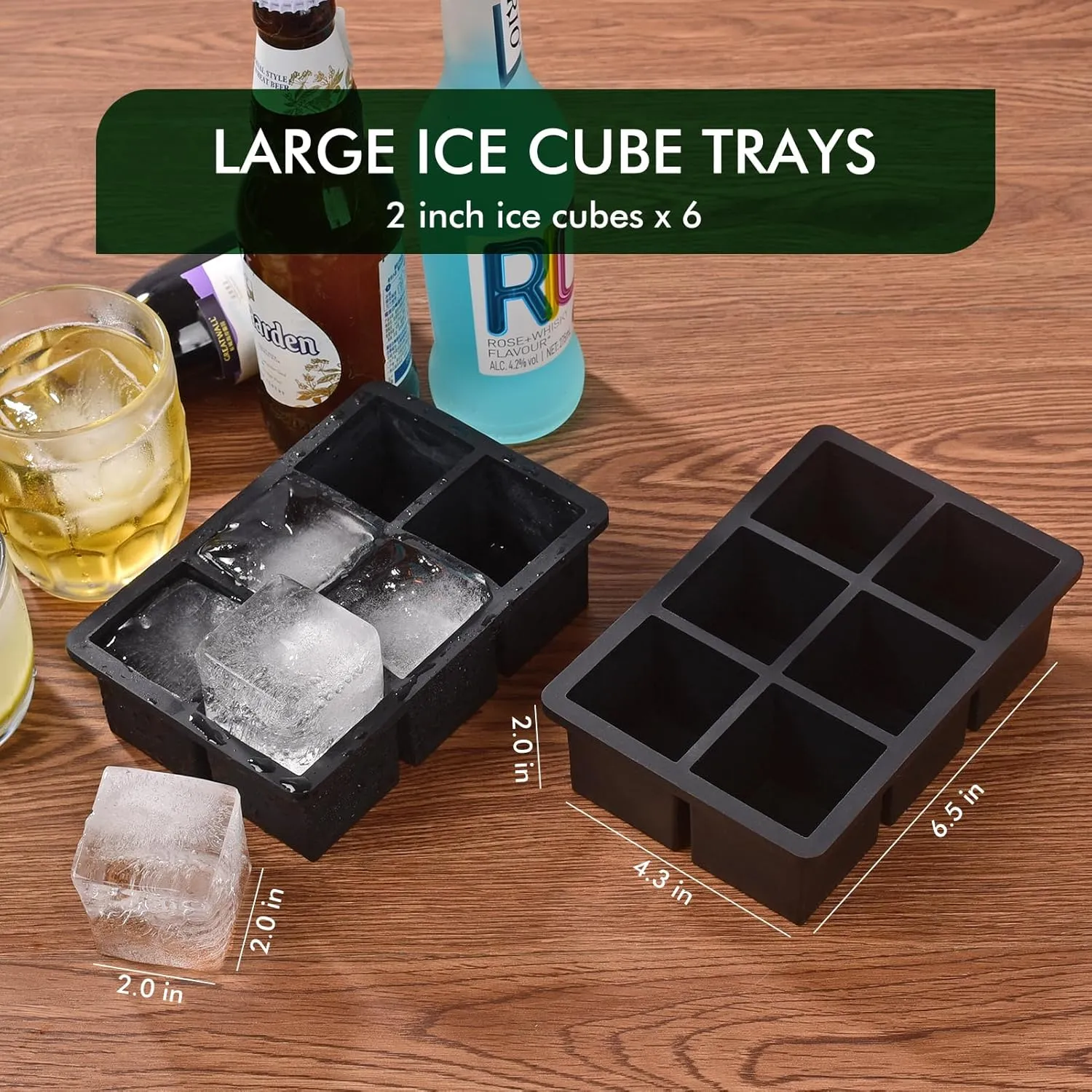Ice Cube Tray, SLGOL Ice Trays for Freezer with Lid, Easy Release large Ice Cube Molds, Silicone ice cubes mold for Whiskey, Stackable Square Ice Tray for Cocktails Whiskey Juice Coffee 6 square