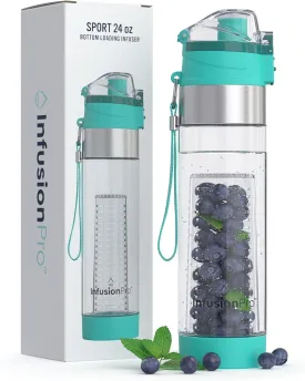 Infusion Pro Fruit Infuser Water Bottler, Insulated Sleeve & Fruit Infused Water eBook : Bottom Infuser for More Flavor : Locking Flip Top Lid : Unique Gift Idea - Teal
