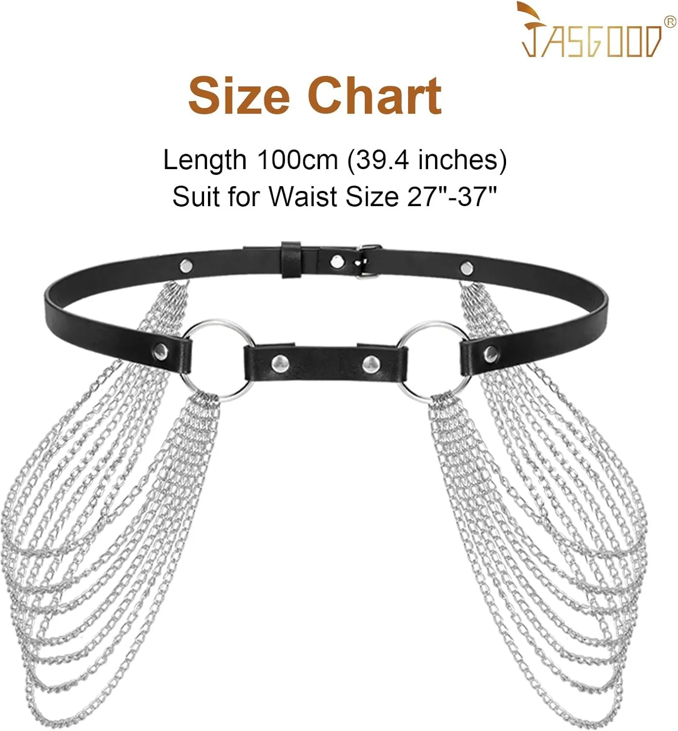 JASGOOD Punk Waist Chain Belt Black Leather Layered Belly Body Waist Chains Nightclub Rave Body Chain Belt for Women Girls