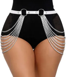 JASGOOD Punk Waist Chain Belt Black Leather Layered Belly Body Waist Chains Nightclub Rave Body Chain Belt for Women Girls