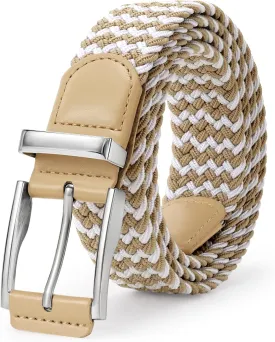 JASGOOD Stretchy Braided Belt for Men Elastic Woven Belt for Jeans Pants 1 3/8" Casual Men Women Golf Belt, Gift Box