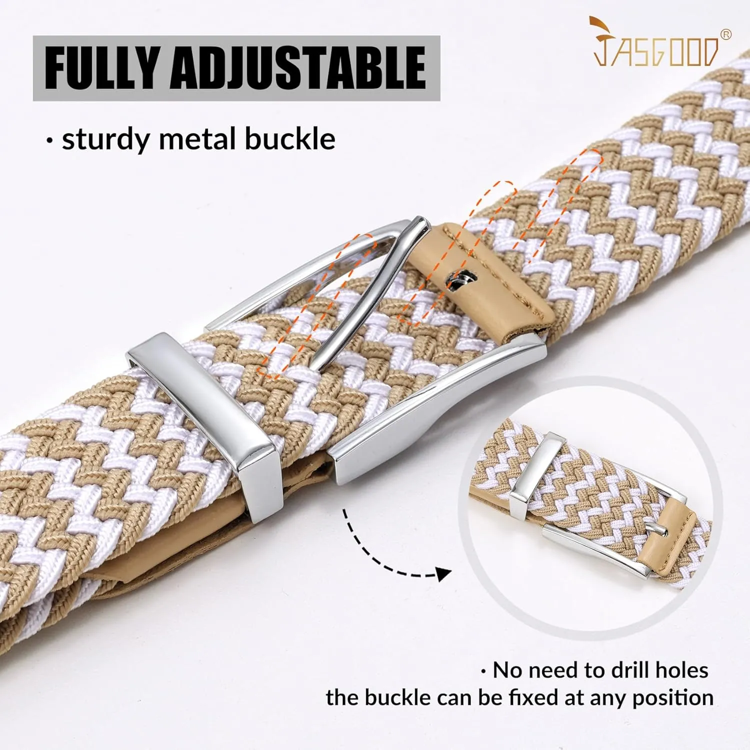 JASGOOD Stretchy Braided Belt for Men Elastic Woven Belt for Jeans Pants 1 3/8" Casual Men Women Golf Belt, Gift Box