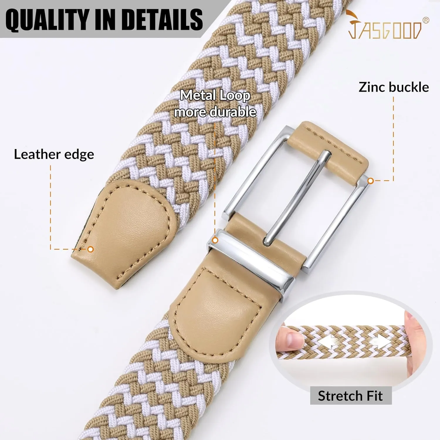 JASGOOD Stretchy Braided Belt for Men Elastic Woven Belt for Jeans Pants 1 3/8" Casual Men Women Golf Belt, Gift Box