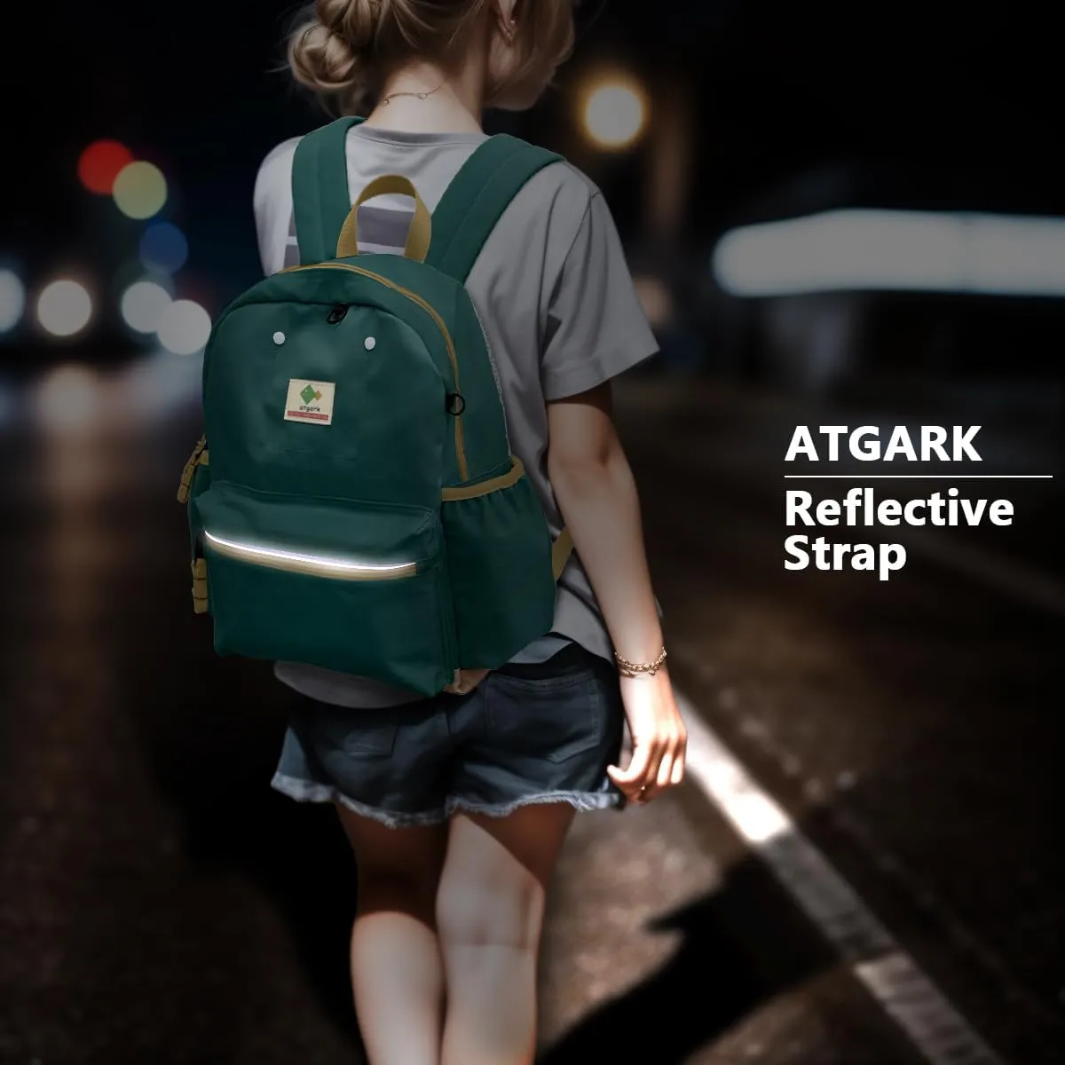 Kids Backpacks for Girls & Boys, Unisex, Green, X-Large, Modern, Colorful, Eco-Friendly, School Backpack, 17" H, 1L, Nylon, Zipper Closure, Soft Shell, Daypack, Elementary School, Big Kid