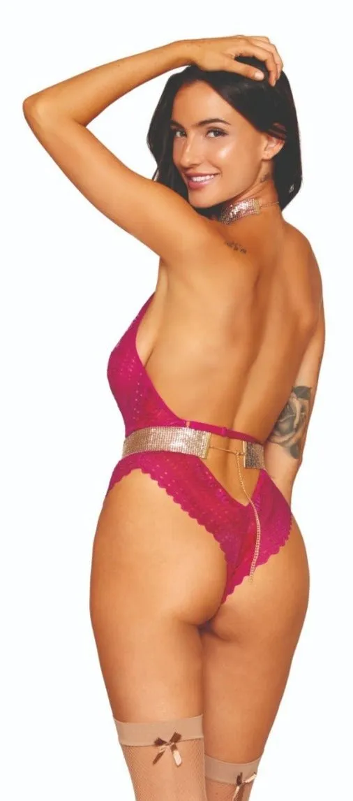 Lace Halter Teddy with Separate Chainmail Garter Belt