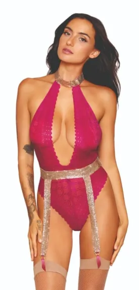 Lace Halter Teddy with Separate Chainmail Garter Belt