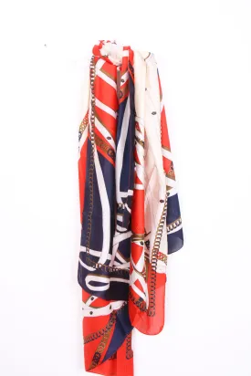 Large Silky Belt And Chain Print Scarf