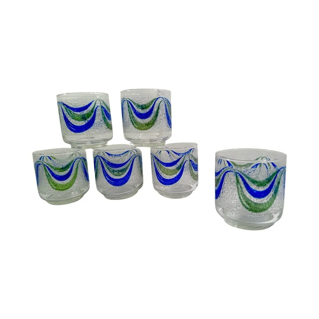 Libbey Mid-Century Green and Blue Swag Glasses (Set of 6)
