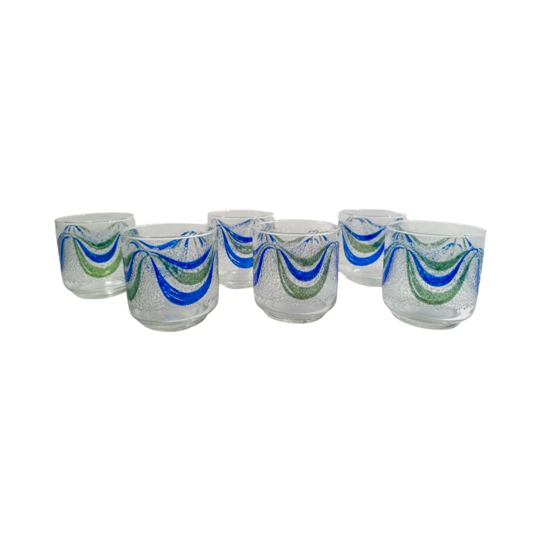 Libbey Mid-Century Green and Blue Swag Glasses (Set of 6)