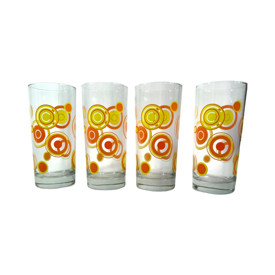 Libbey Vintage Orange and Yellow Circle Glasses (Set of 4)