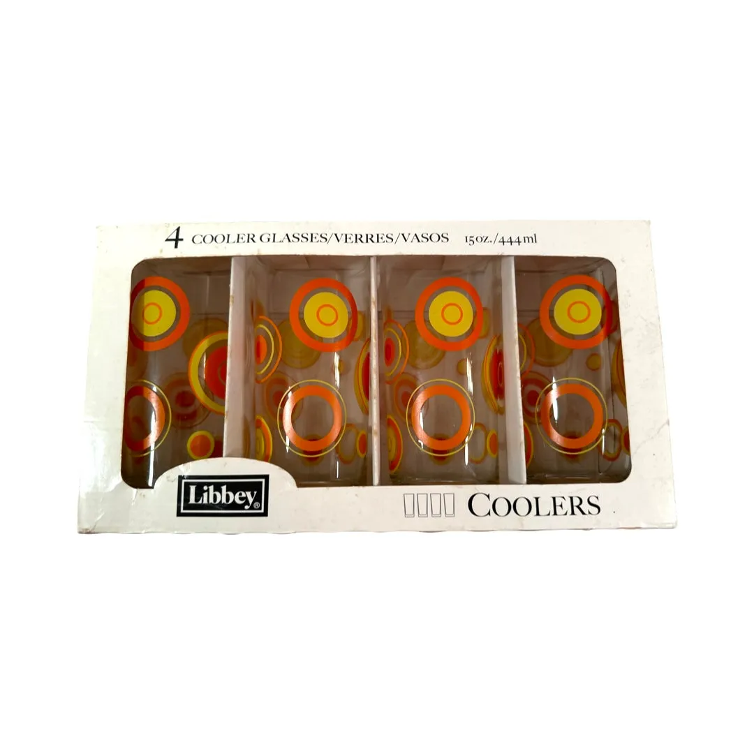 Libbey Vintage Orange and Yellow Circle Glasses (Set of 4)