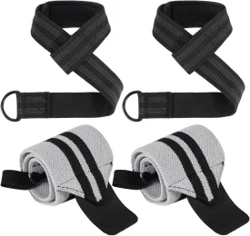 Lifting Straps and Wrist Wraps, 24" Lifting Wrist Straps Padded Neoprene for Weightlifting, Powerlifting, Deadlifts 18" Weightlifting Wrist Wraps with Heavy Duty Thumb Loop for Strength Training, Bodybuilding