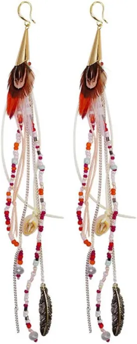 Long Bohemian Feather Earrings for Women - Lightweight Handmade Dangle Jewelry, Statement Ear Accessories