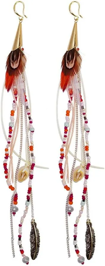 Long Bohemian Feather Earrings for Women - Lightweight Handmade Dangle Jewelry, Statement Ear Accessories