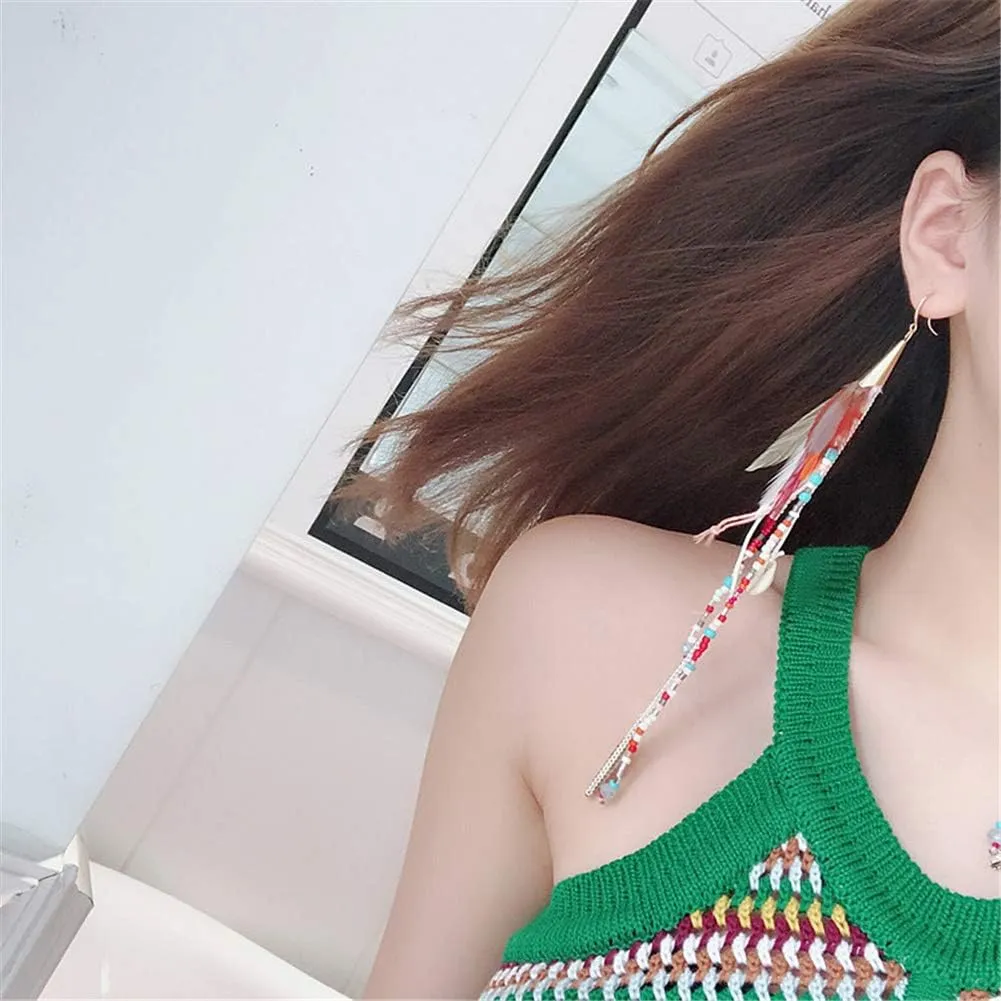 Long Bohemian Feather Earrings for Women - Lightweight Handmade Dangle Jewelry, Statement Ear Accessories