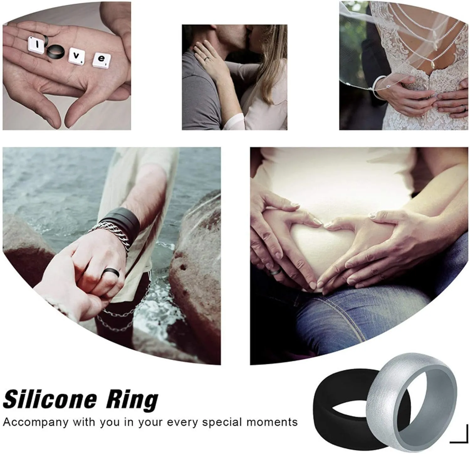 Longbeauty 10 Pack Candy Color Wedding Band for Men Women Flexible Comfort Sport Silicone Ring Black Red Blue Yellow Pink White Green Purple
