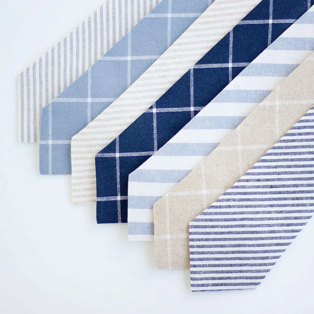 Men's Necktie / Navy Linen Window Pane