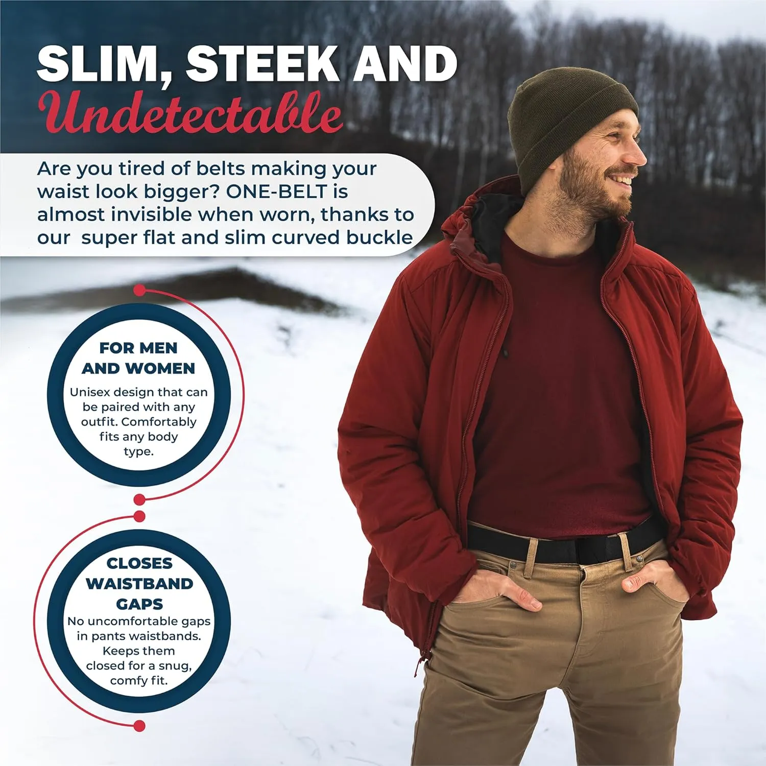 No Show Invisible Elastic Belts for Women & Men 1.5" adjustable Non Slip Fits waist upto 50 Inch. Designed in USA.