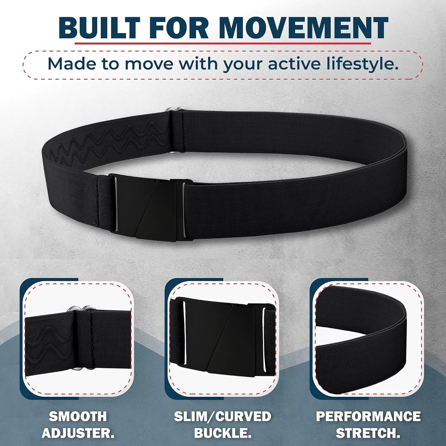 No Show Invisible Elastic Belts for Women & Men 1.5" adjustable Non Slip Fits waist upto 50 Inch. Designed in USA.