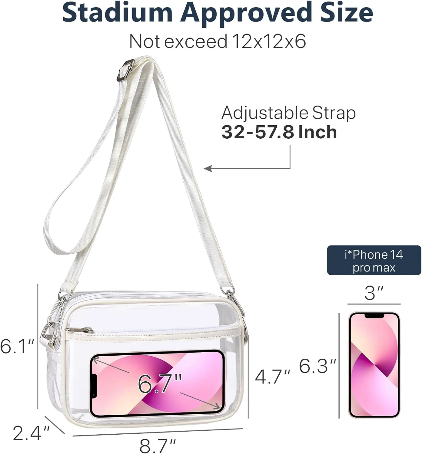 PACKISM Clear Bag for Stadium Events - Clear Purses for Women Stadium Crossbody Concert Bag for Game Day, Sports, Festival