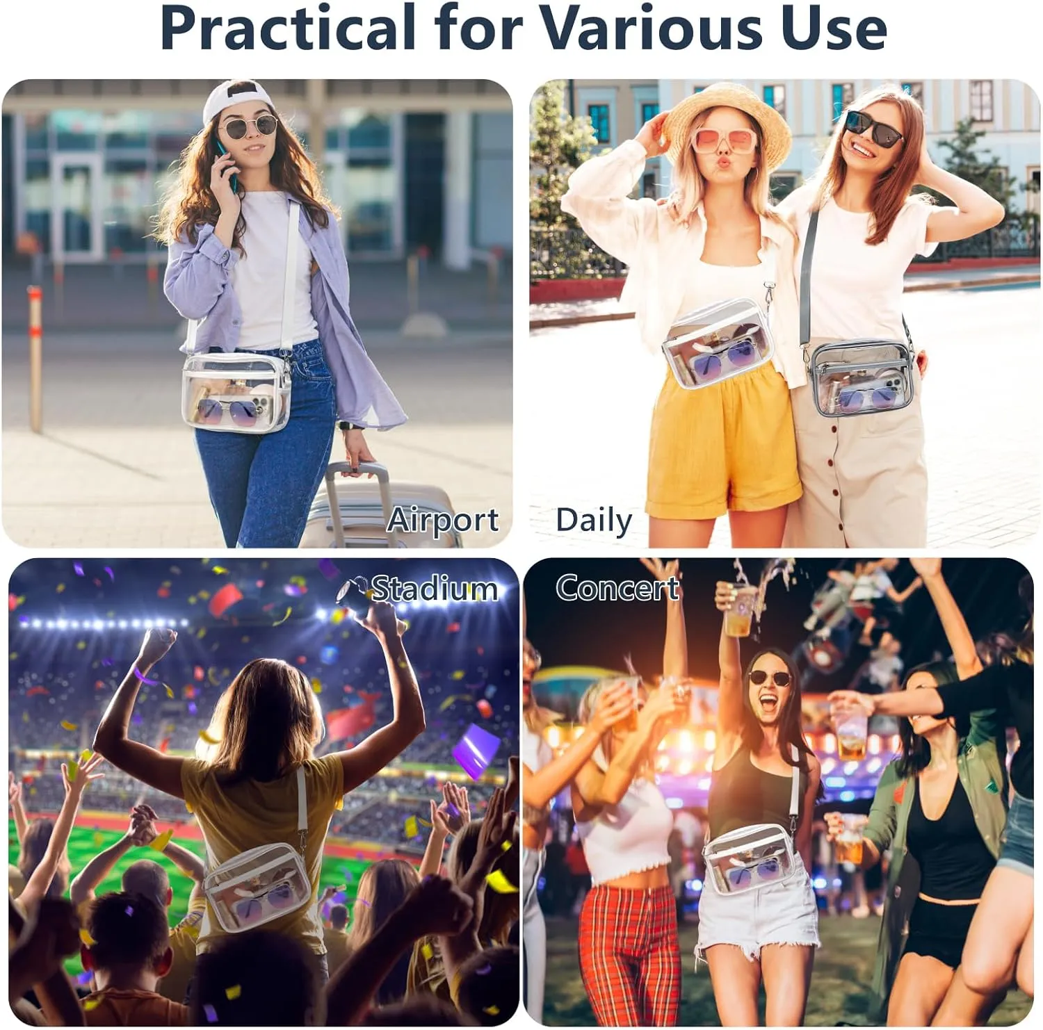 PACKISM Clear Bag for Stadium Events - Clear Purses for Women Stadium Crossbody Concert Bag for Game Day, Sports, Festival