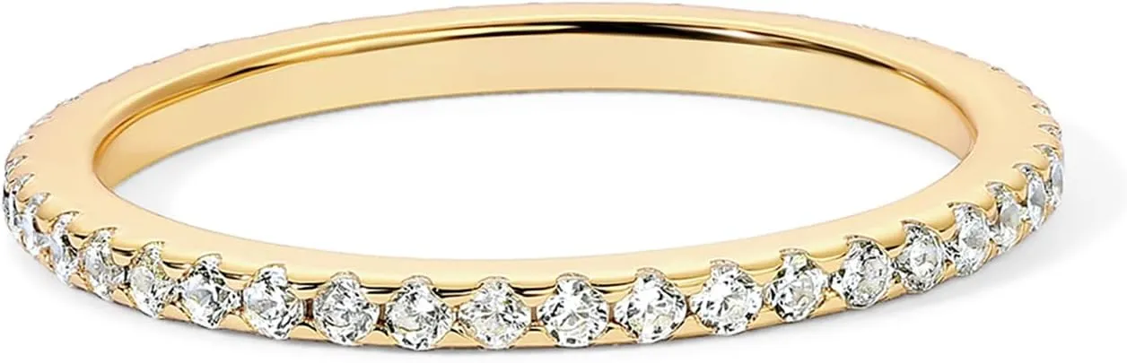 PAVOI 14K Gold Plated Solid 925 Sterling Silver CZ Simulated Diamond Stackable Ring Eternity Bands for Women