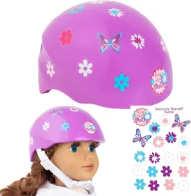 Purple Bike Helmet for 18" Dolls - Includes Doll Bicycle Helmet w Decorative Decal Stickers Accessory