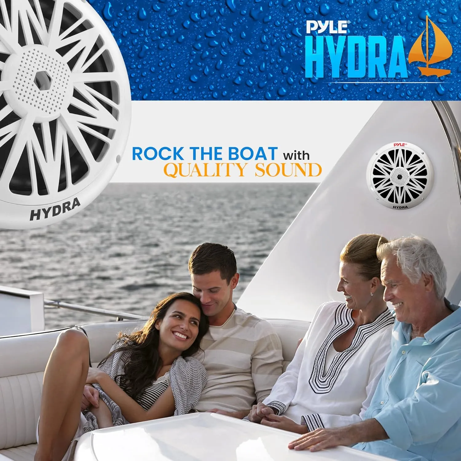 Pyle Marine Speakers, Waterproof, Weather Resistant, 8 Inch Dual, 10 Inch Outer Frame, 300 Watt Power, Poly Carbon Cone, Cloth Surround, Includes Mounting Hardware and Wires, White, PLMR82
