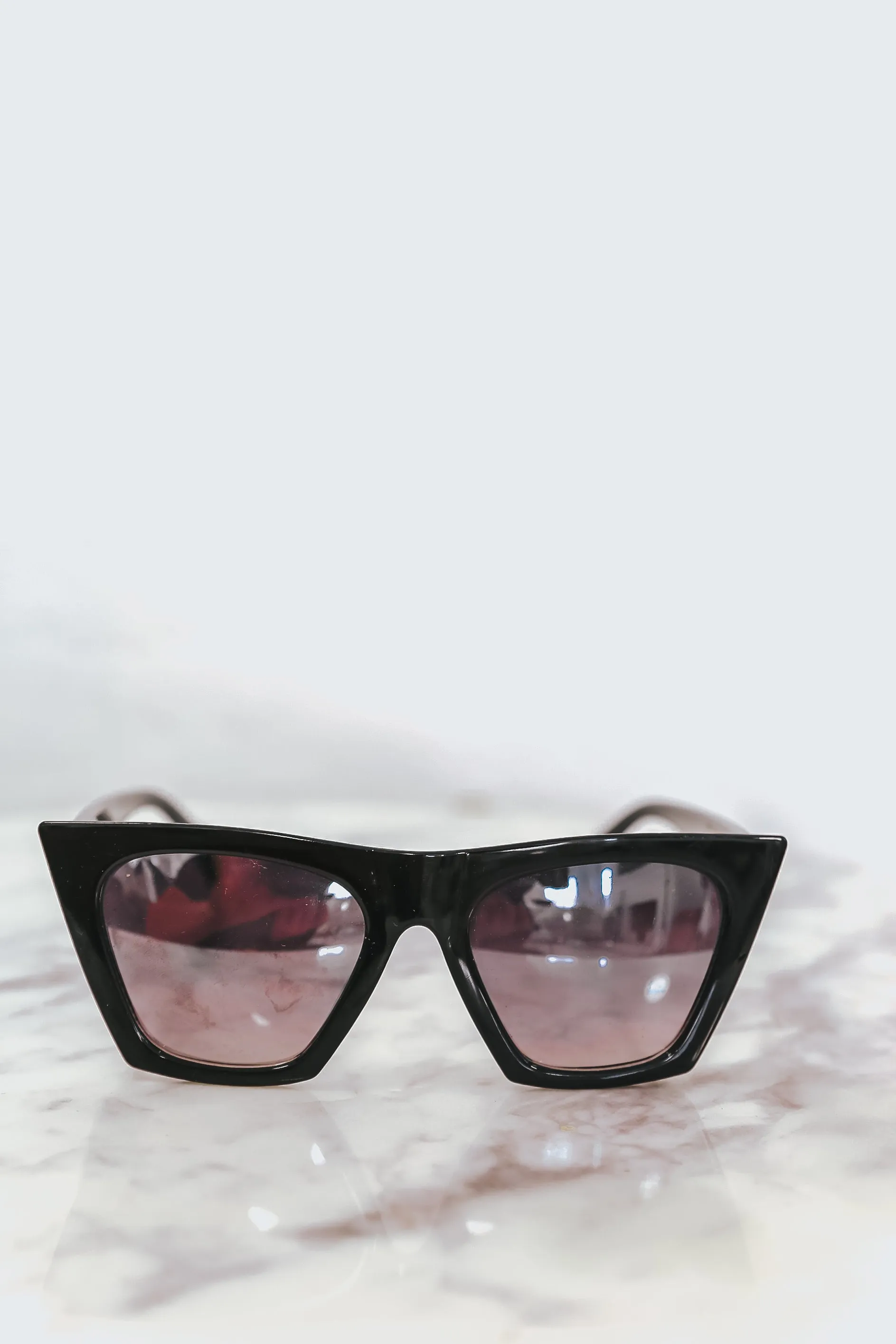 Reflective Square Cat Eye Sunglasses - Black