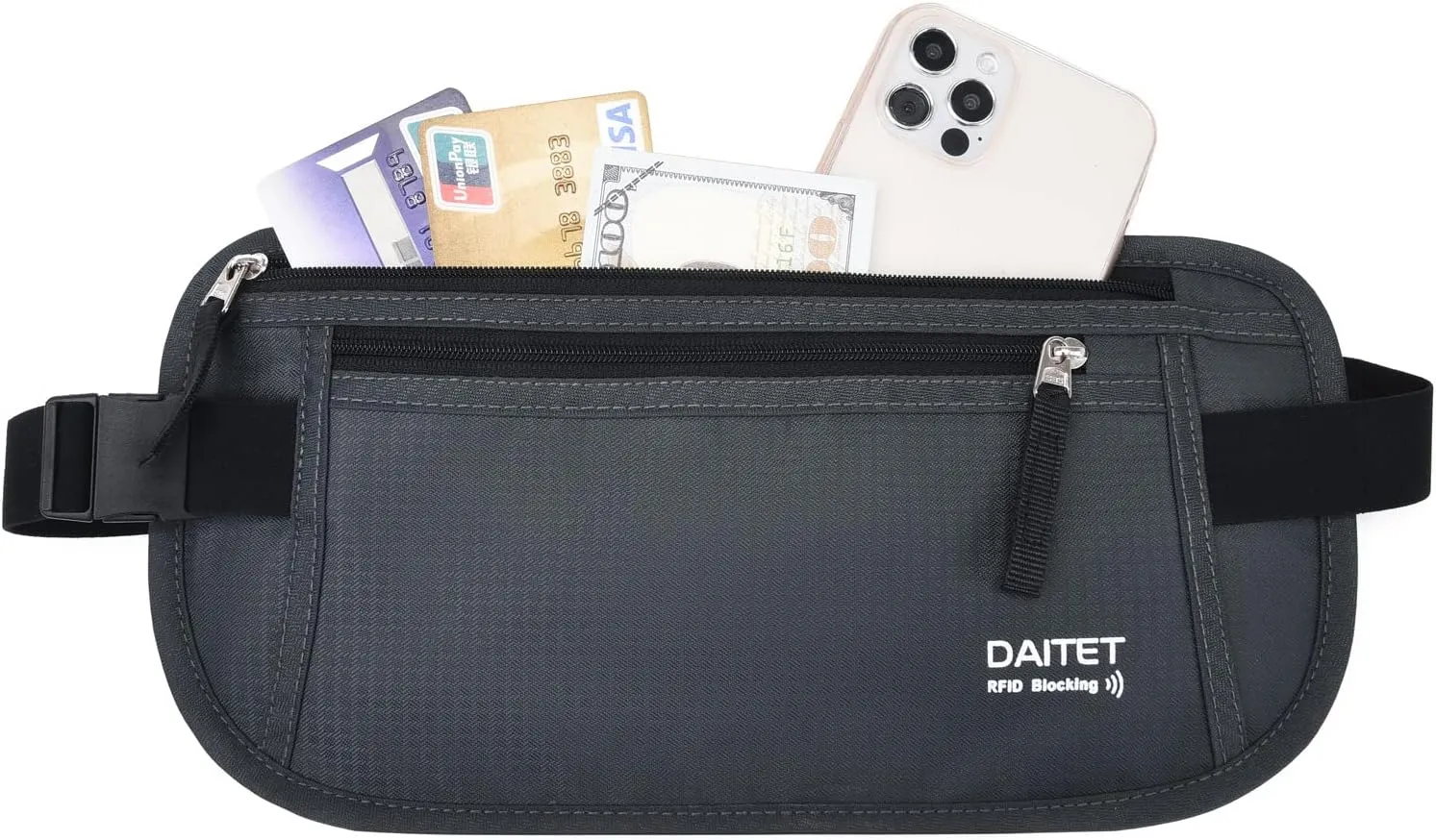 RFID Blocking Money Belt for Men Women, Slim Fanny Pack for TravelRunning,Conceal Waist Wallet for Passport Holder,Phone,Cash(Dark Grey)