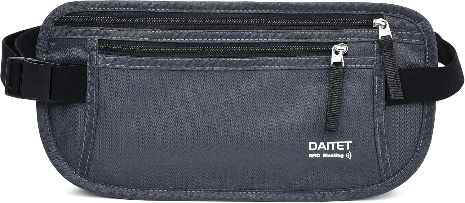 RFID Blocking Money Belt for Men Women, Slim Fanny Pack for TravelRunning,Conceal Waist Wallet for Passport Holder,Phone,Cash(Dark Grey)