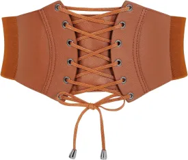 SANSTHS Corset Belt for Women, Vintage Lace-up Waspie Elastic Cincher Waist Dresses Belt for Halloween Costume Parties