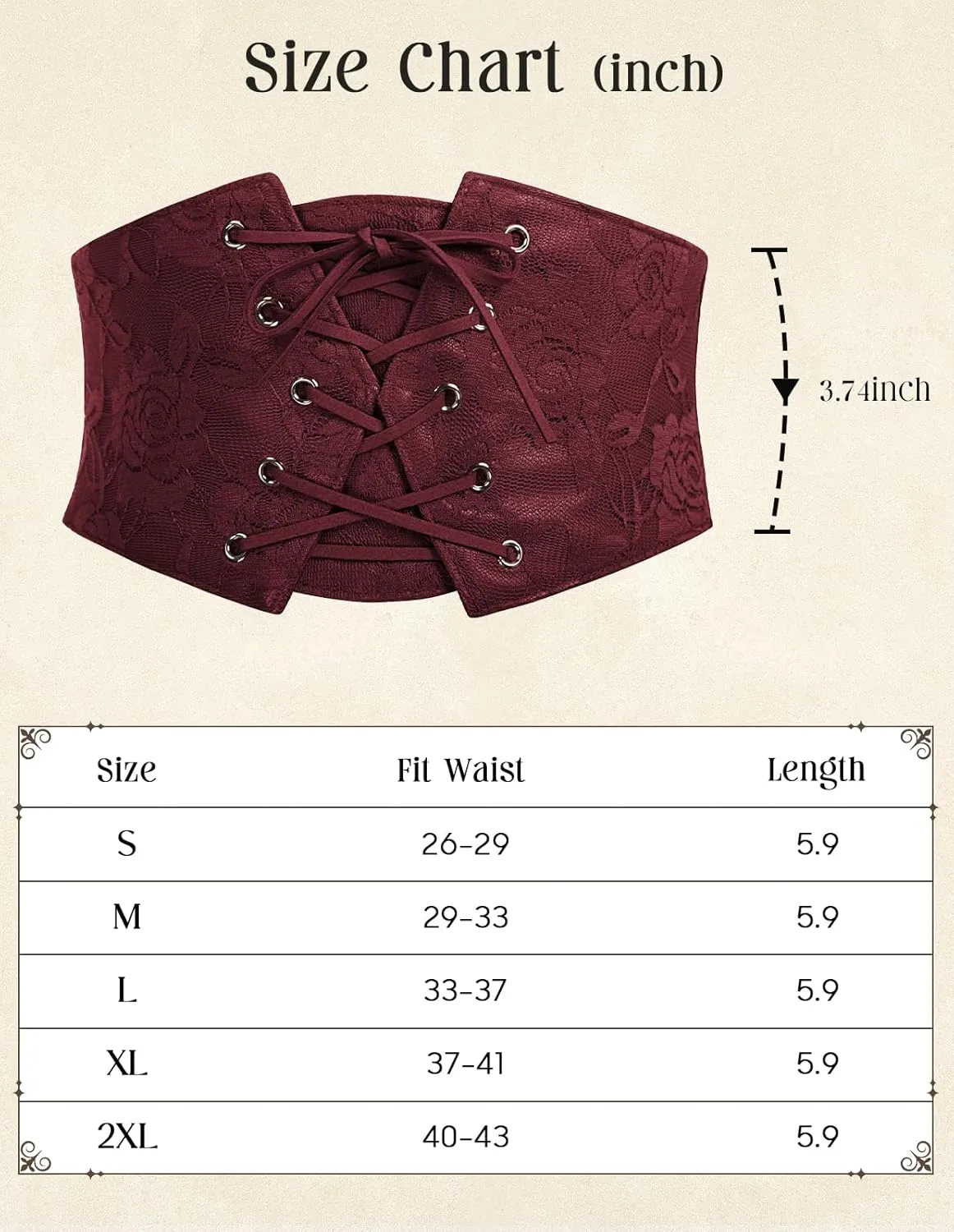Scarlet Darkness Renaissance Corset Belt for Women Lace Overlay Front Ren Faire Corset