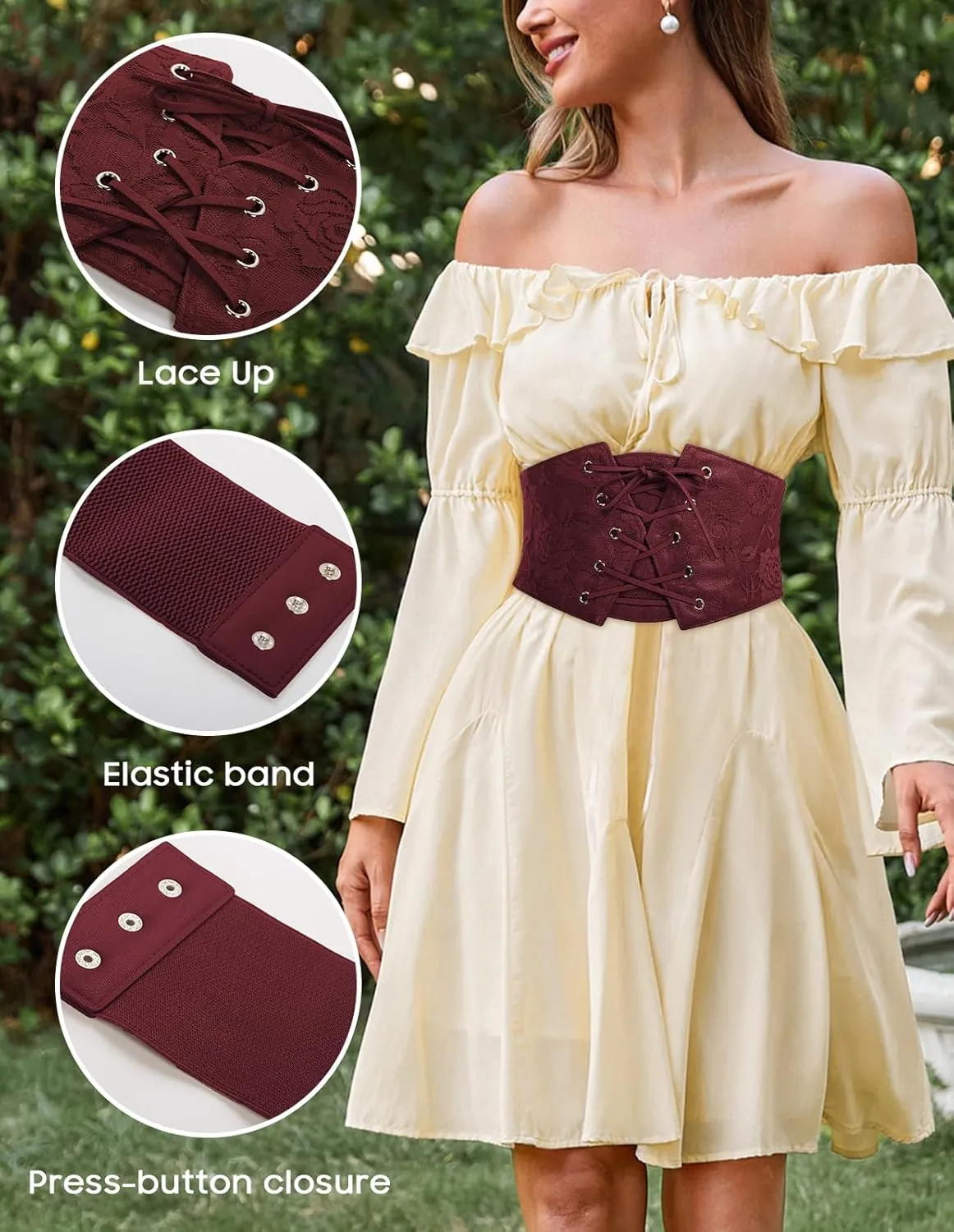 Scarlet Darkness Renaissance Corset Belt for Women Lace Overlay Front Ren Faire Corset