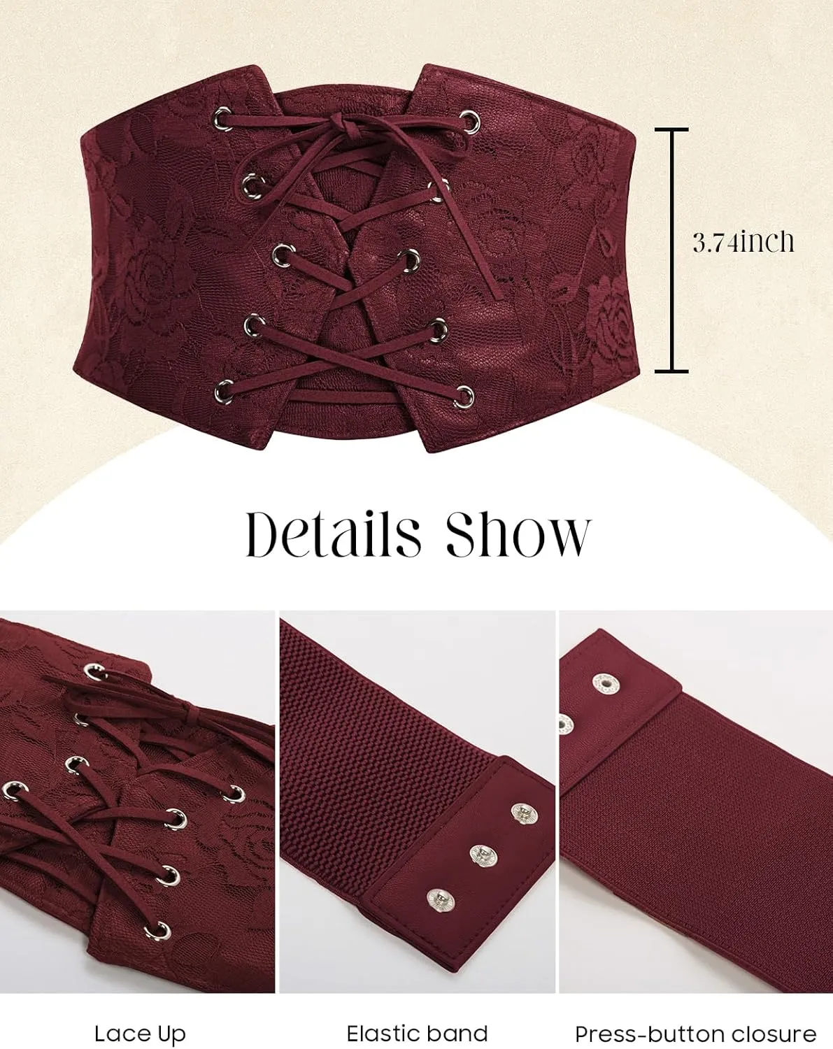 Scarlet Darkness Renaissance Corset Belt for Women Lace Overlay Front Ren Faire Corset