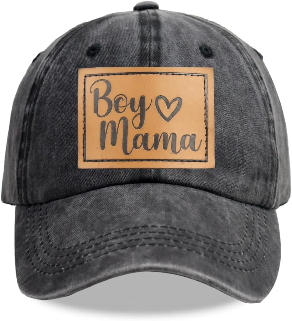 SHANVANKE Boy Mama Hats for Women, Gifts for Mom, Adjustable Embroidered Cotton Denim Boy of Mom Baseball Cap