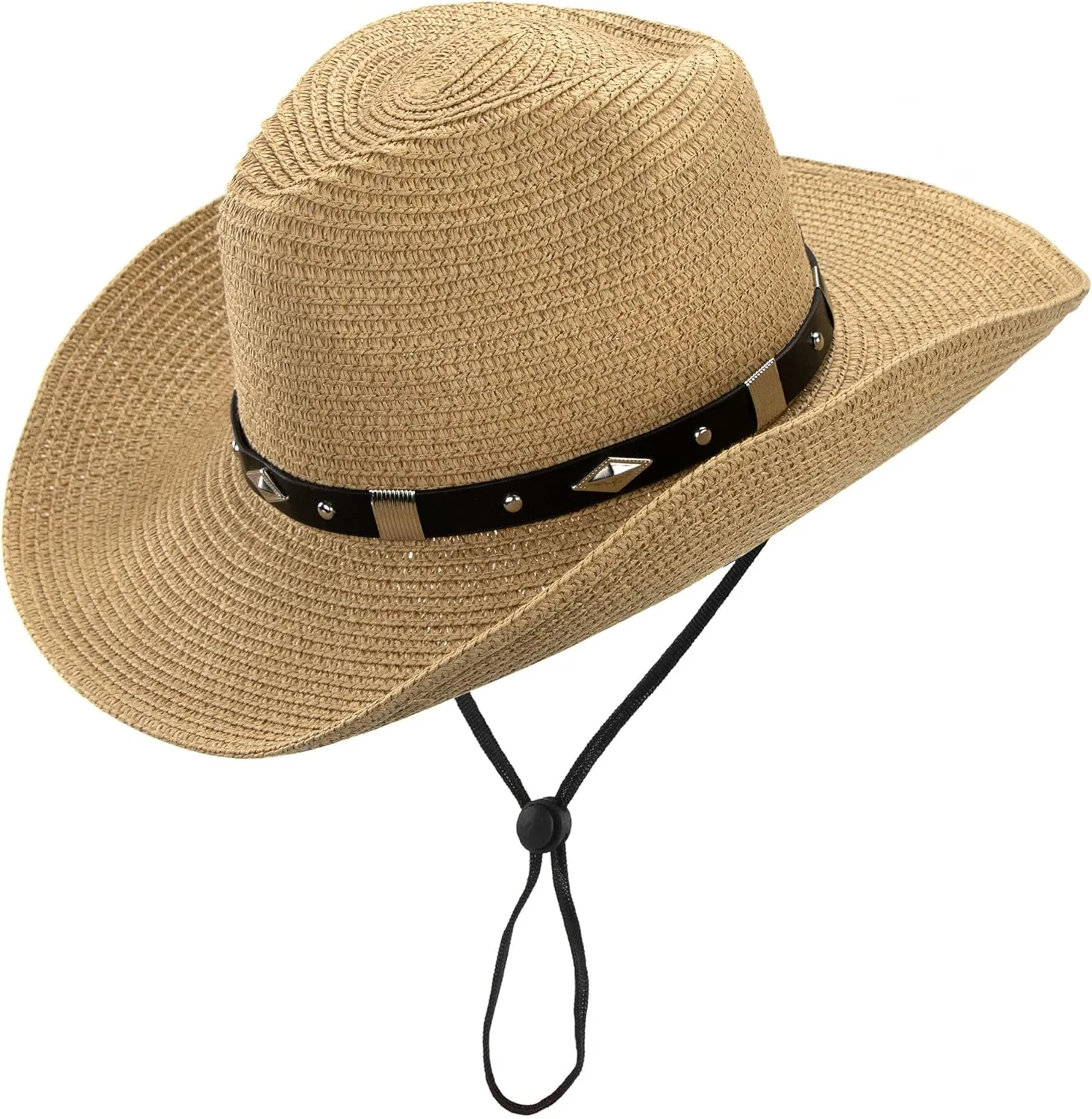 Straw Cowboy Hat for Women Men Western Sun Hat Wide Brim Summer Belt Cowgirl Hats(M-L)