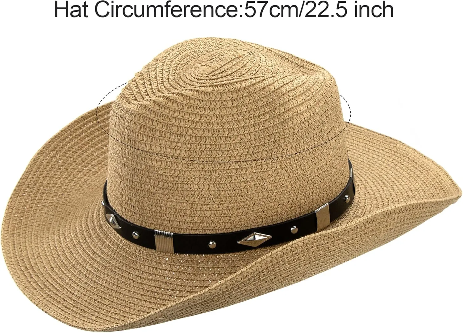 Straw Cowboy Hat for Women Men Western Sun Hat Wide Brim Summer Belt Cowgirl Hats(M-L)