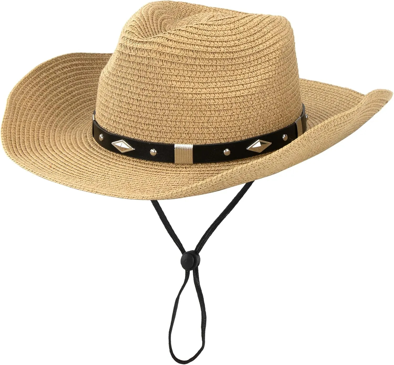 Straw Cowboy Hat for Women Men Western Sun Hat Wide Brim Summer Belt Cowgirl Hats(M-L)