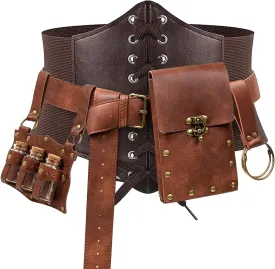 SUMGOGO 5PCS Corset Renaissance Belt Medieval Renaissance Belt Pouch Cork Potion Bottle Festival Halloween Costume Accessory