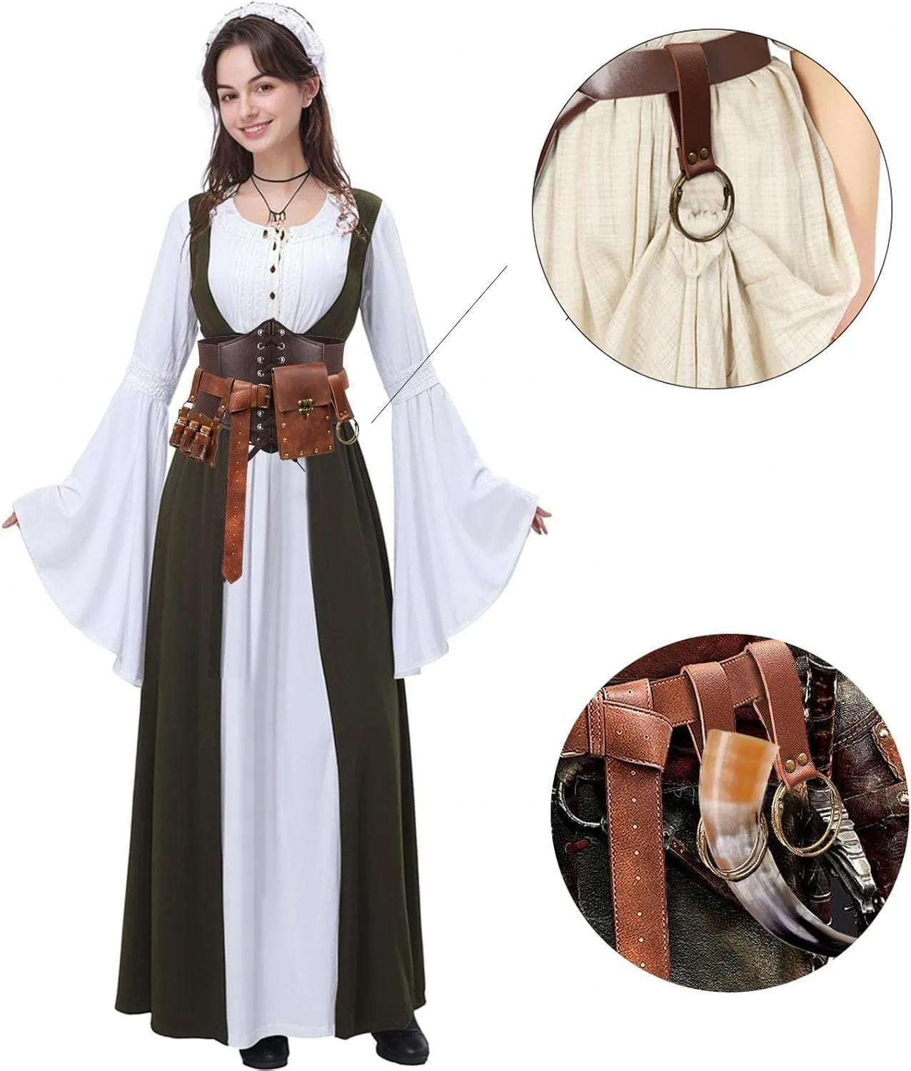 SUMGOGO 5PCS Corset Renaissance Belt Medieval Renaissance Belt Pouch Cork Potion Bottle Festival Halloween Costume Accessory