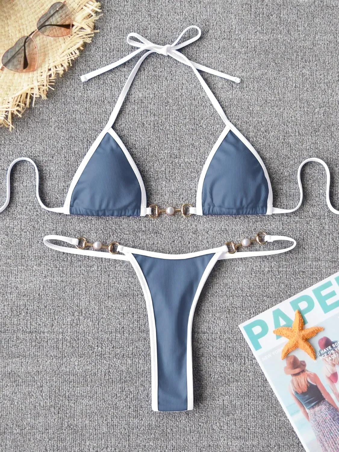 swimall Women's Triangle Thong Bikini Set Sexy Brazilian Two Piece Swimsuit Cute Bathing Suit