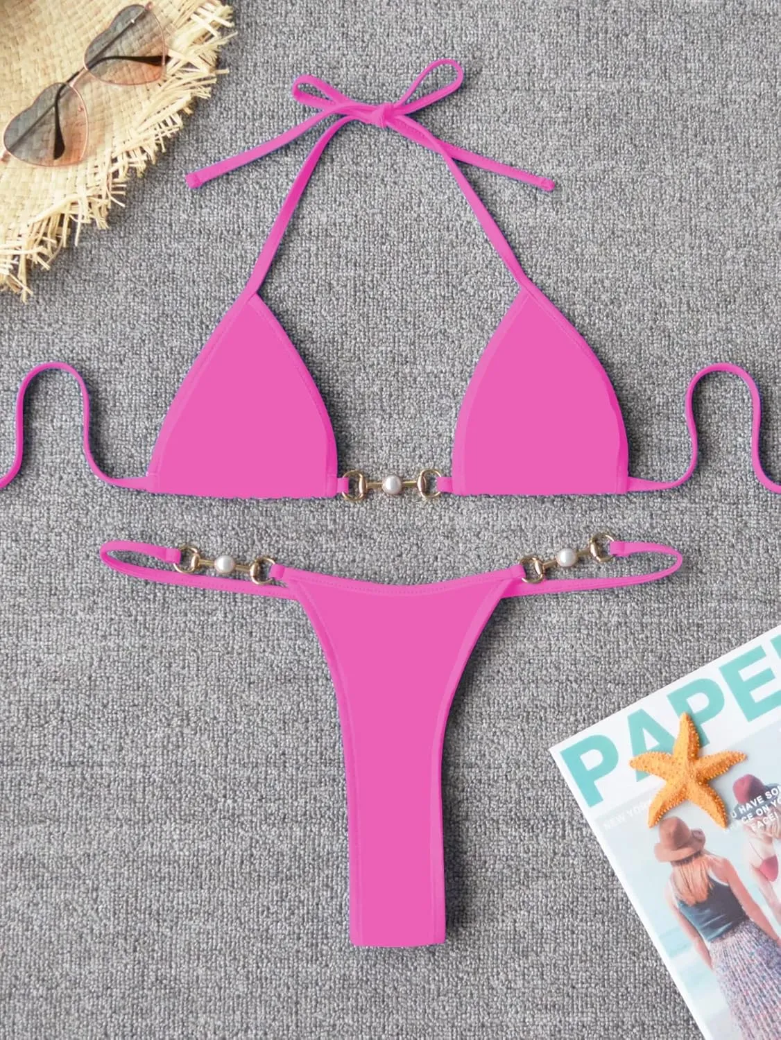 swimall Women's Triangle Thong Bikini Set Sexy Brazilian Two Piece Swimsuit Cute Bathing Suit